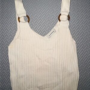 Club Monaco Cream Ribbed Tank Top with Ring Accents